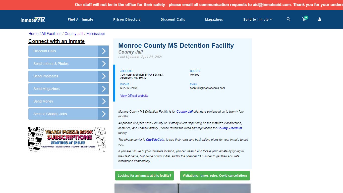 Monroe County MS Detention Facility - Inmate Locator ...